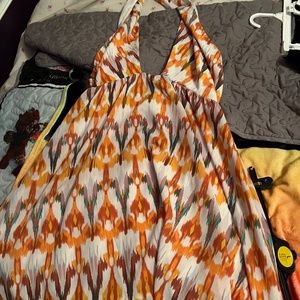 Multicolored long halter dress tie back